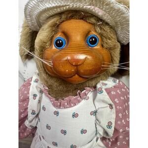 vintage raikes originals wooden rabbit girl doll bonnet dress signed folk art
